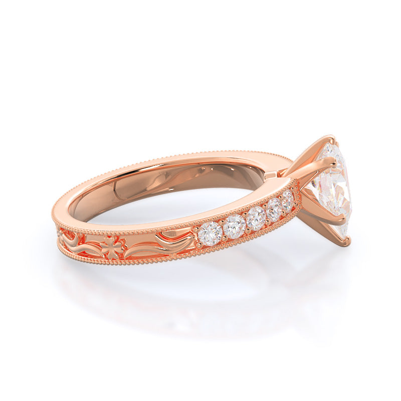 Pear Cut Floral Diamond Engagement Ring with Lab Grown Diamond in 14KT Rose Gold view 3
