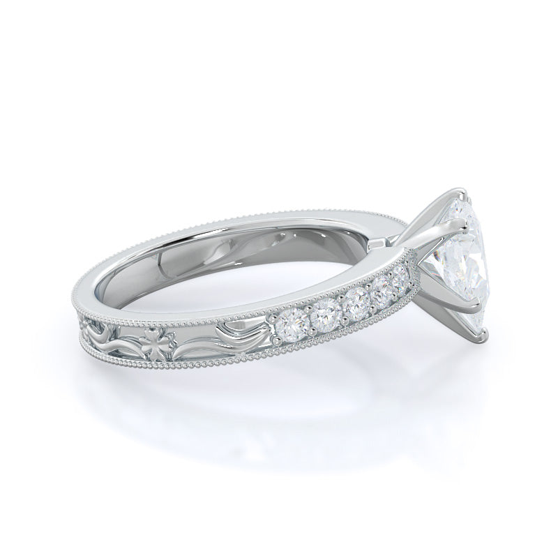 Pear Cut Floral Diamond Engagement Ring with Lab Grown Diamond in 14KT Platinum view 3
