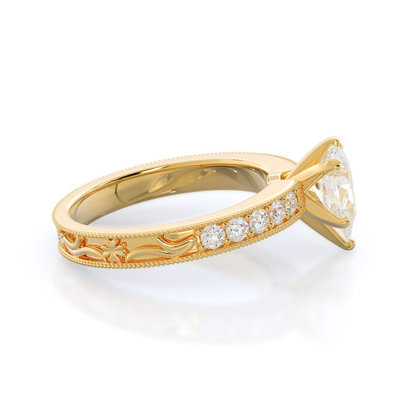 Pear Cut Floral Diamond Engagement Ring with Lab Grown Diamond in 14KT Yellow Gold view 3

