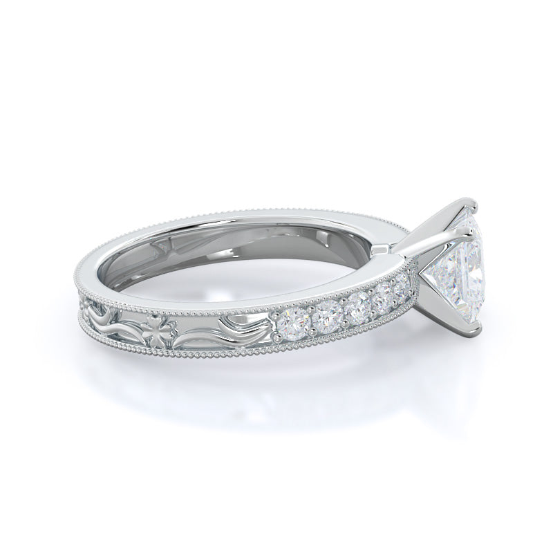 Princess Cut Floral Diamond Engagement Ring with Lab Grown Diamond in 14KT Platinum view 3
