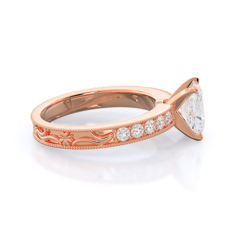 Radiant Cut Floral Diamond Engagement Ring with Lab Grown Diamond in 14KT Rose Gold view 3
