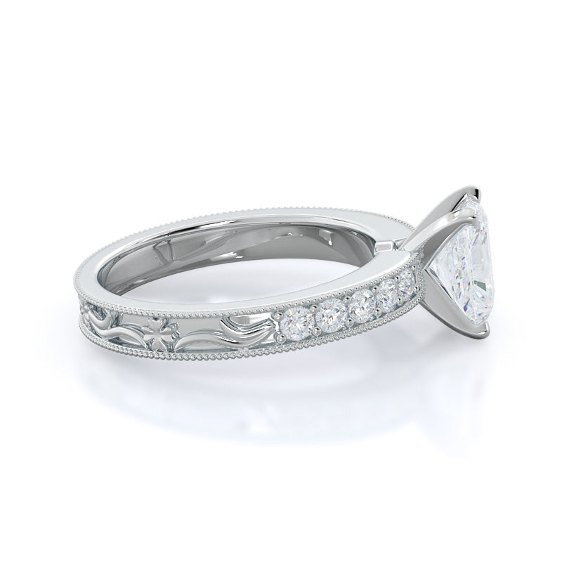 Radiant Cut Floral Diamond Engagement Ring with Lab Grown Diamond in 14KT Platinum view 3
