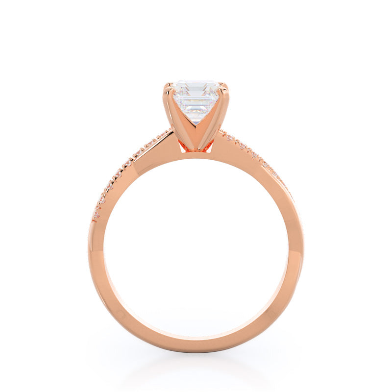 Asscher Cut Vine Diamond Engagement Ring with Lab Grown Diamond in 14KT Rose Gold view 2
