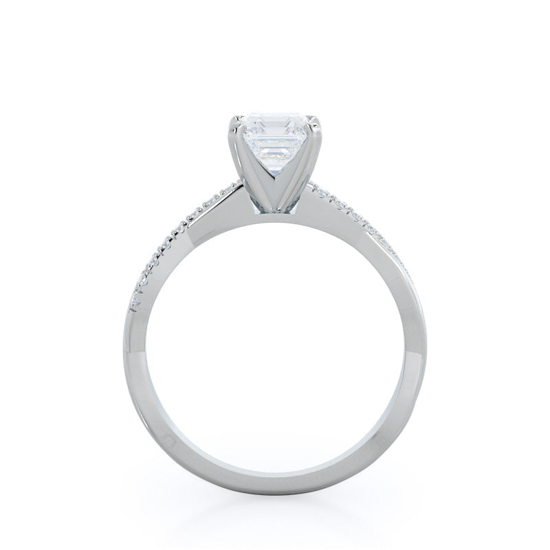 Asscher Cut Vine Diamond Engagement Ring with Lab Grown Diamond in 14KT Platinum view 2
