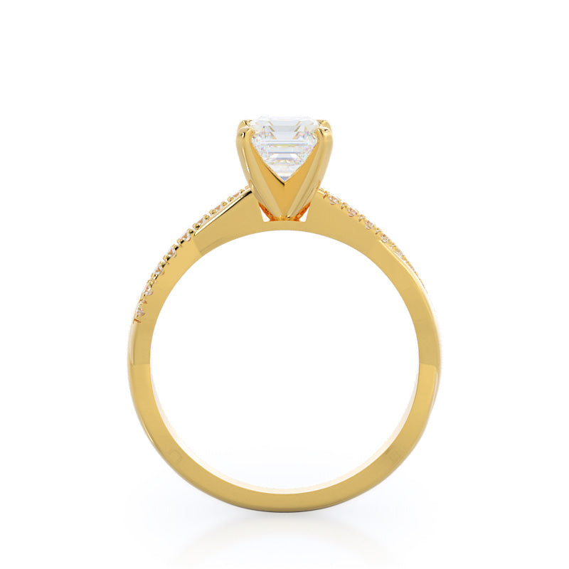 Asscher Cut Vine Diamond Engagement Ring with Lab Grown Diamond in 14KT Yellow Gold view 2
