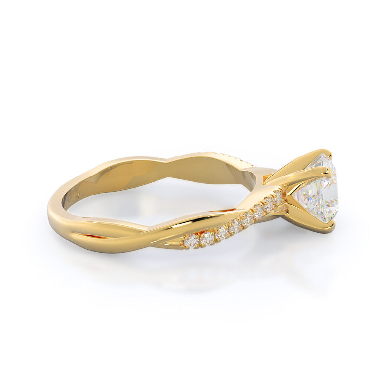 Asscher Cut Vine Diamond Engagement Ring with Lab Grown Diamond in 14KT Yellow Gold view 3
