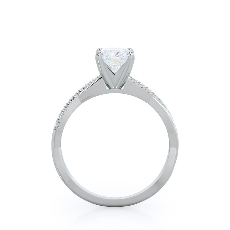 Cushion Cut Vine Diamond Engagement Ring with Lab Grown Diamond in 14KT Platinum view 2
