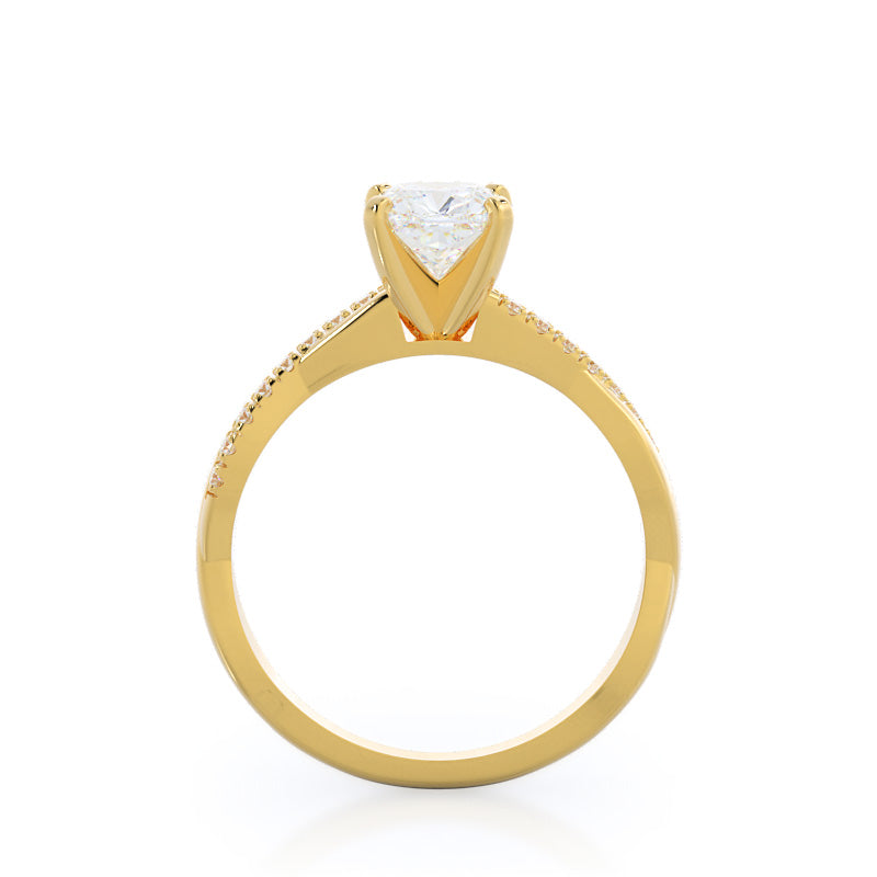 Cushion Cut Vine Diamond Engagement Ring with Lab Grown Diamond in 14KT Yellow Gold view 2
