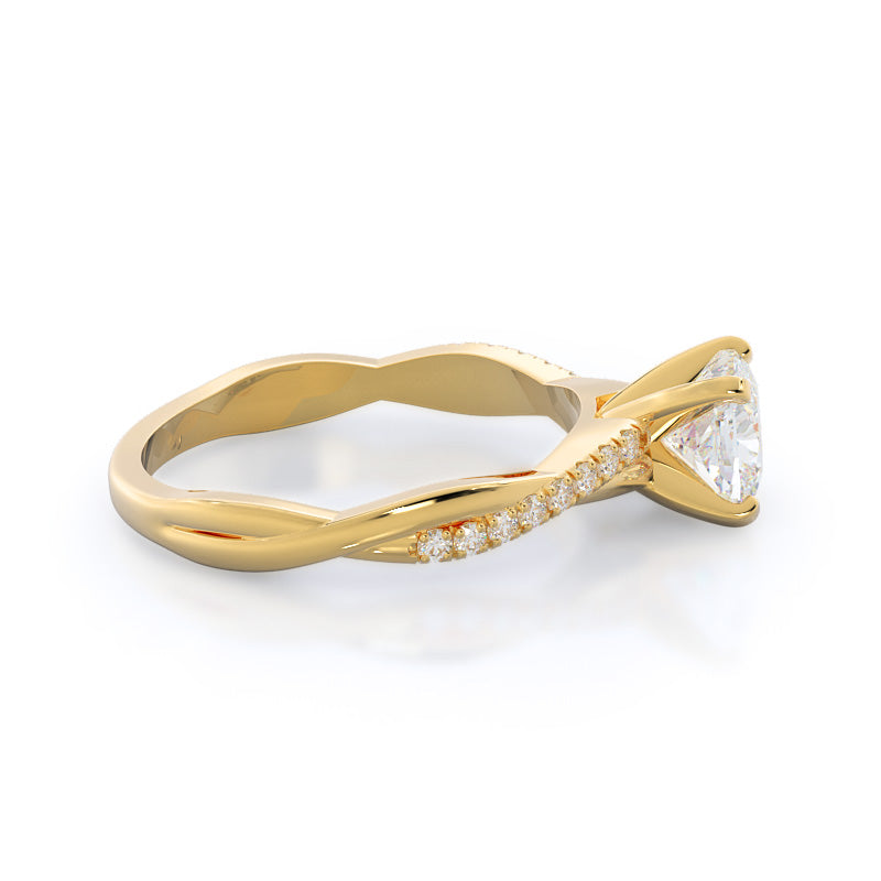 Cushion Cut Vine Diamond Engagement Ring with Lab Grown Diamond in 14KT Yellow Gold view 3
