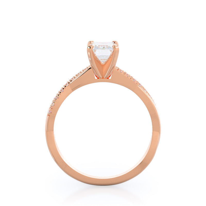 Emerald Cut Vine Diamond Engagement Ring with Lab Grown Diamond in 14KT Rose Gold view 2
