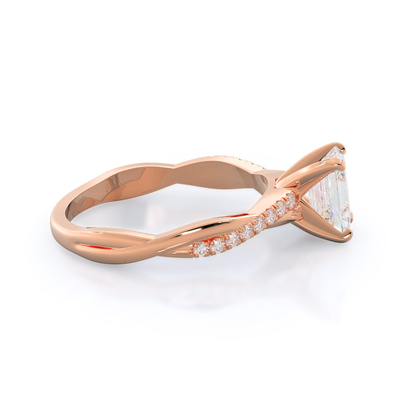 Emerald Cut Vine Diamond Engagement Ring with Lab Grown Diamond in 14KT Rose Gold view 3
