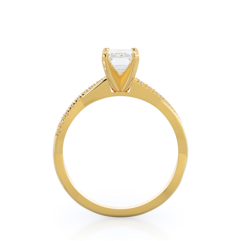 Emerald Cut Vine Diamond Engagement Ring with Lab Grown Diamond in 14KT Yellow Gold view 2
