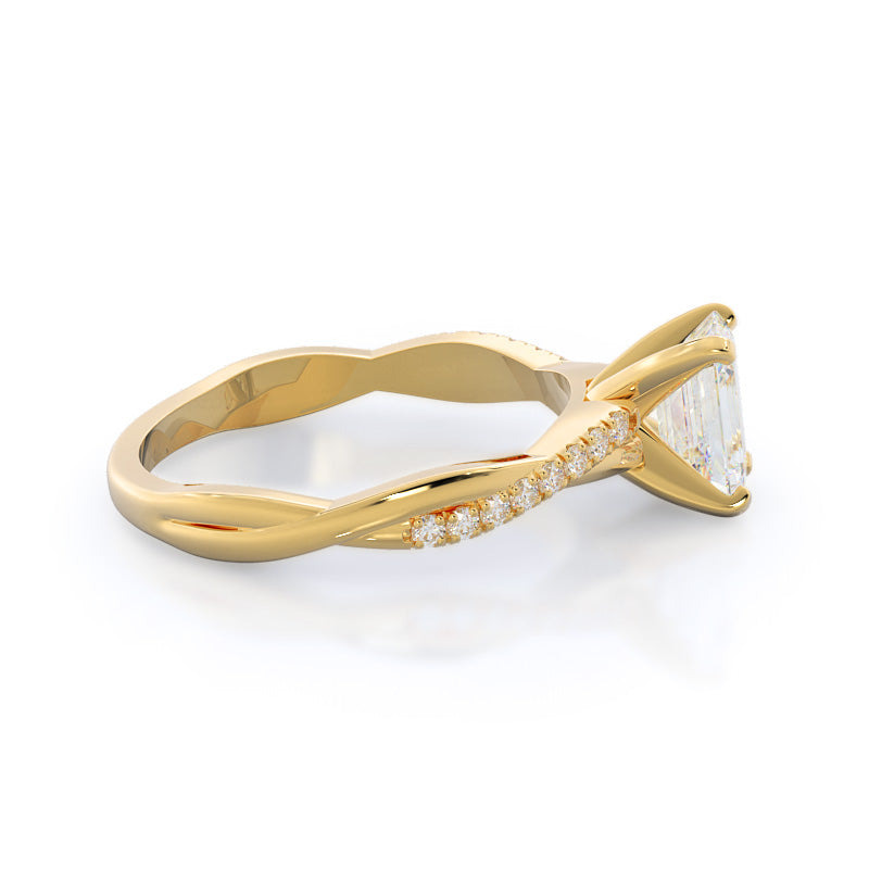 Emerald Cut Vine Diamond Engagement Ring with Lab Grown Diamond in 14KT Yellow Gold view 3
