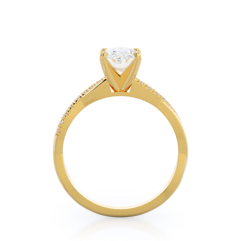 Oval Cut Vine Diamond Engagement Ring with Lab Grown Diamond in 14KT Yellow Gold view 2
