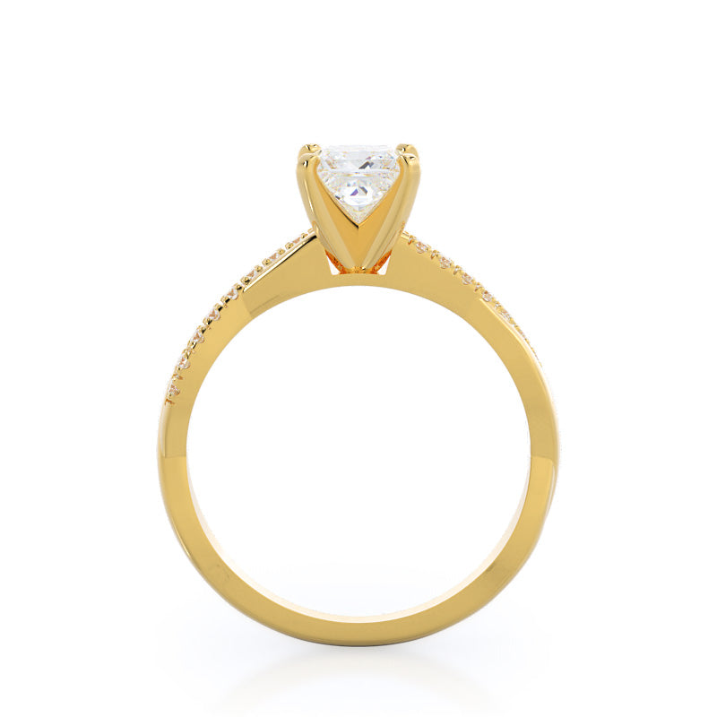 Princess Cut Vine Diamond Engagement Ring with Lab Grown Diamond in 14KT Yellow Gold view 2

