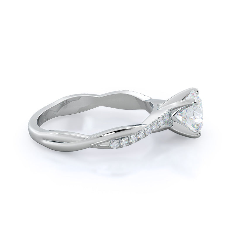 Round Cut Vine Diamond Engagement Ring with Lab Grown Diamond in 14KT Platinum view 3
