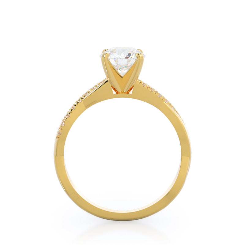 Round Cut Vine Diamond Engagement Ring with Lab Grown Diamond in 14KT Yellow Gold view 2
