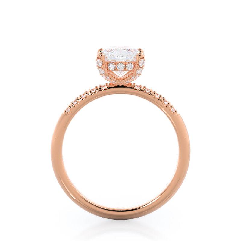 Cushion Cut French Set Diamond Basket Engagement Ring with Lab Grown Diamond in 14KT Rose Gold view 2
