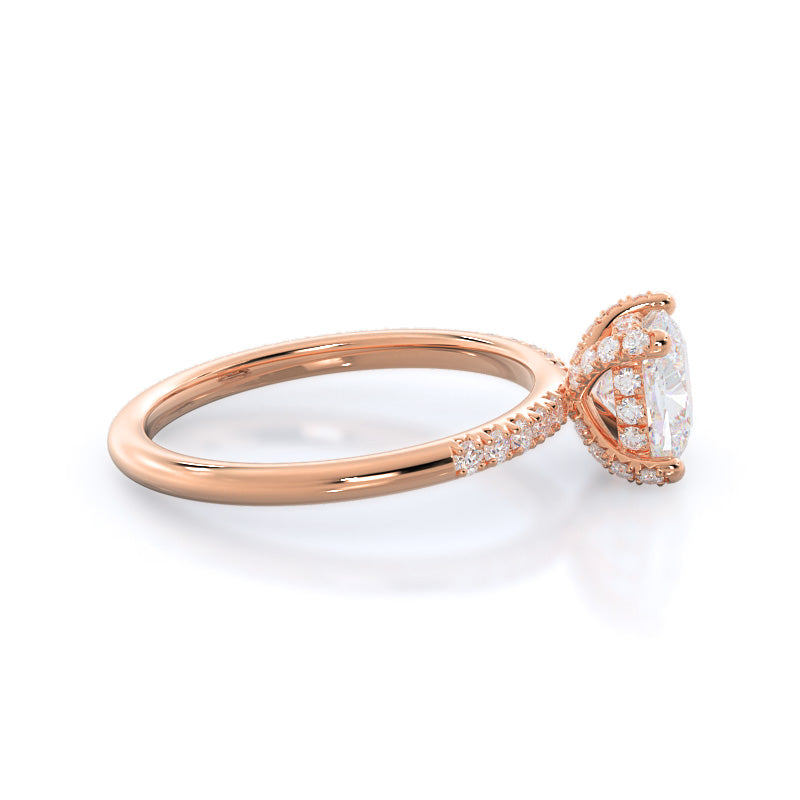 French Set Diamond Basket Engagement Ring with Cushion Cut Diamond in 14KT Rose Gold view 3
