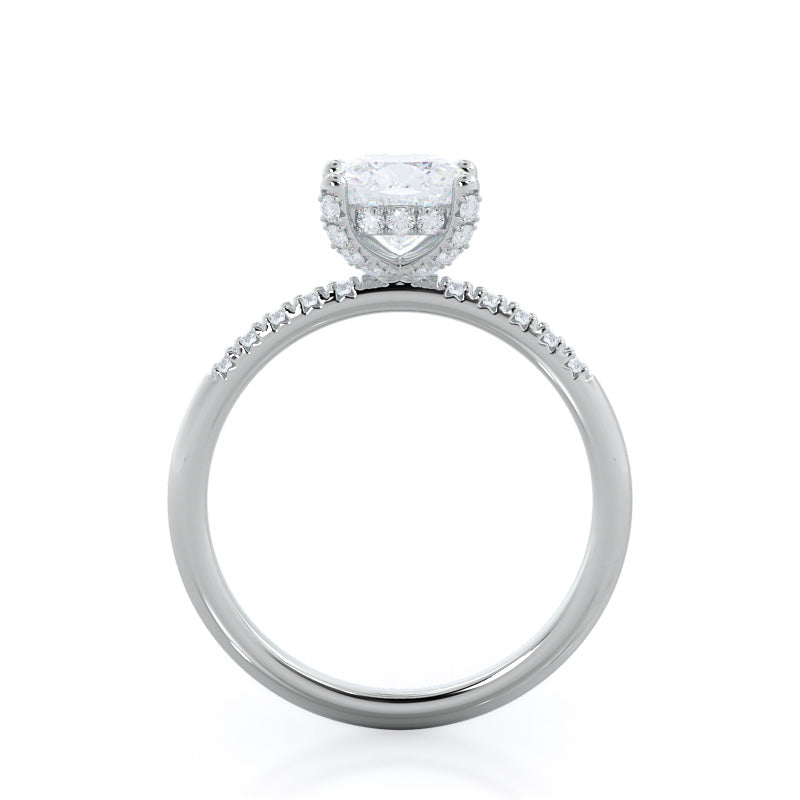 Cushion Cut French Set Diamond Basket Engagement Ring with Lab Grown Diamond in 14KT Platinum view 2
