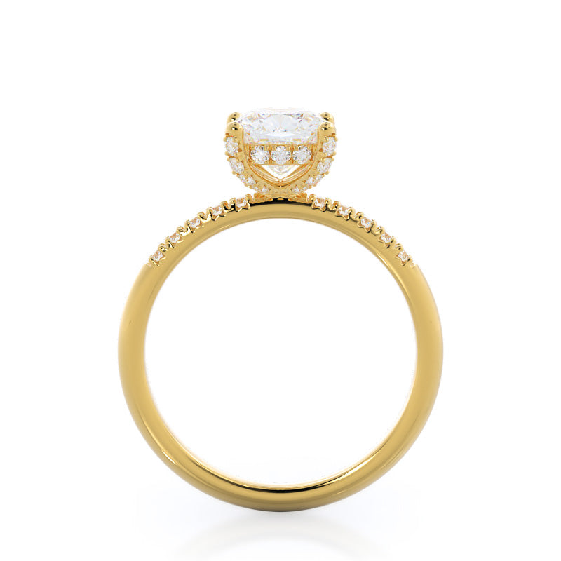 Cushion Cut French Set Diamond Basket Engagement Ring with Lab Grown Diamond in 14KT Yellow Gold view 2
