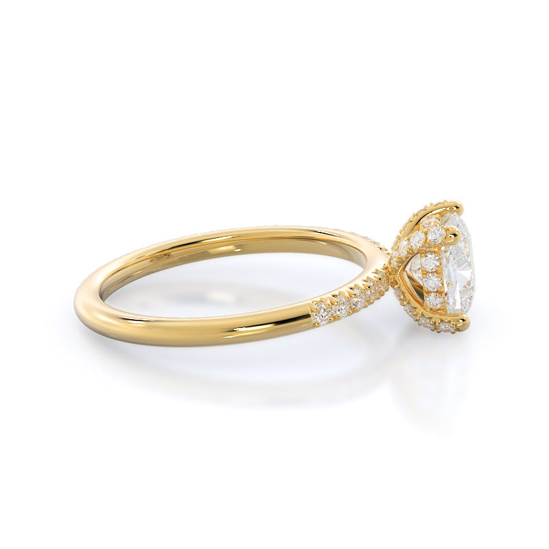 Cushion Cut French Set Diamond Basket Engagement Ring with Lab Grown Diamond in 14KT Yellow Gold view 3
