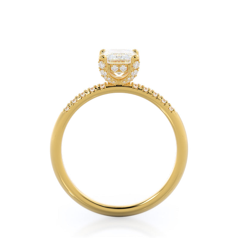 Emerald Cut French Set Diamond Basket Engagement Ring with Lab Grown Diamond in 14KT Yellow Gold view 2
