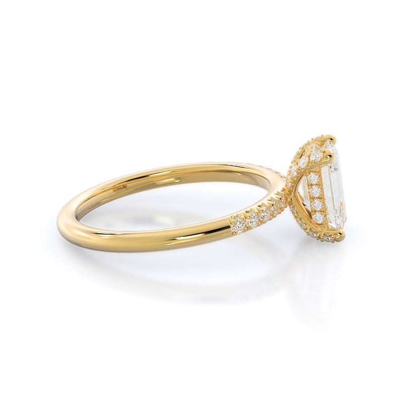 Emerald Cut French Set Diamond Basket Engagement Ring with Lab Grown Diamond in 14KT Yellow Gold view 3

