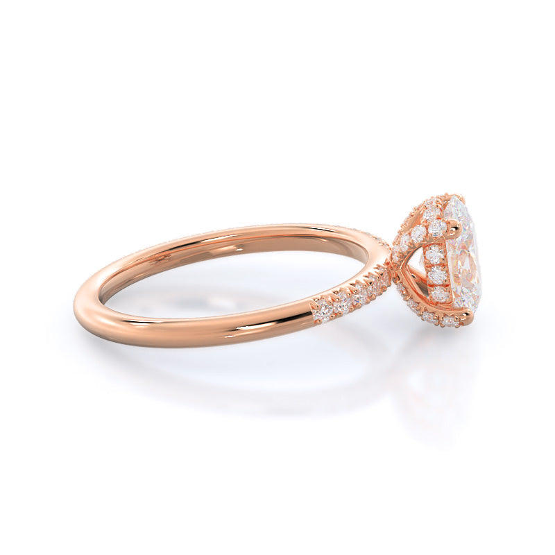 Oval Cut French Set Diamond Basket Engagement Ring with Lab Grown Diamond in 14KT Rose Gold view 3
