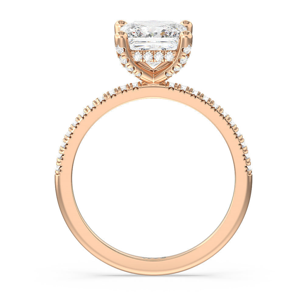 French Set Diamond Basket Engagement Ring with Princess Cut Diamond in 14KT Rose Gold view 2
