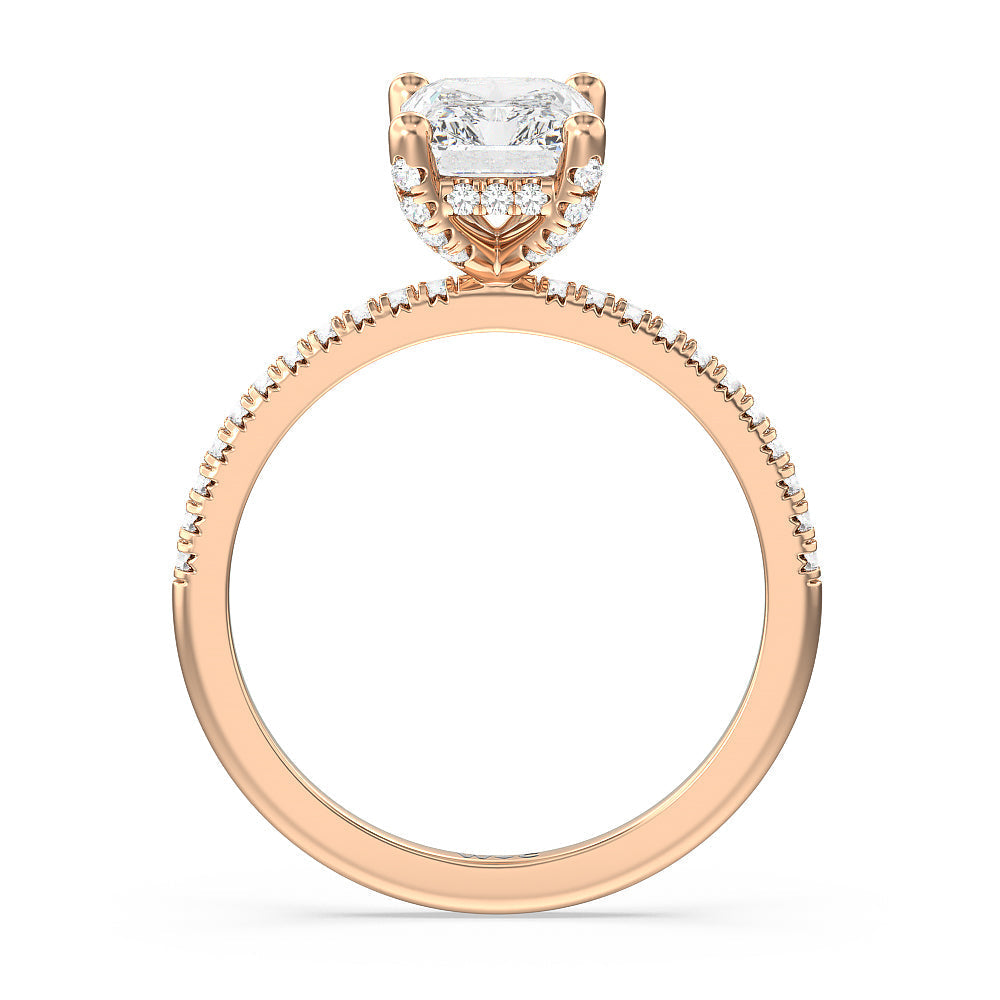 French Set Diamond Basket Engagement Ring with Radiant Cut Diamond in 14KT Rose Gold view 2
