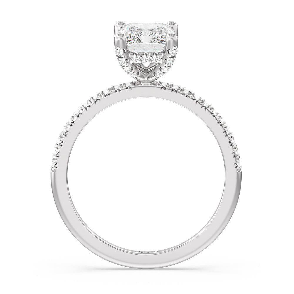 Radiant Cut French Set Diamond Basket Engagement Ring with Lab Grown Diamond in 14KT Platinum view 2

