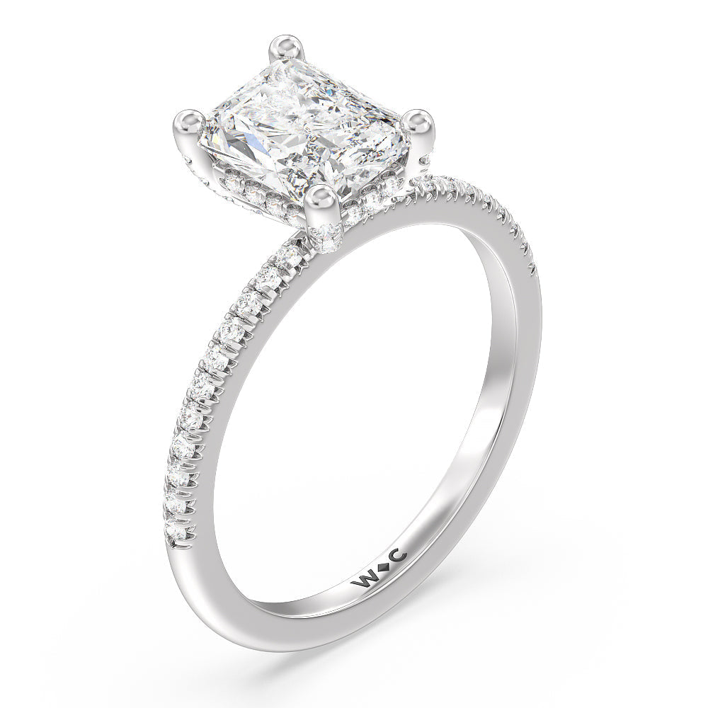 French Set Diamond Basket Engagement Ring with Radiant Cut Diamond in 14KT Platinum view 3
