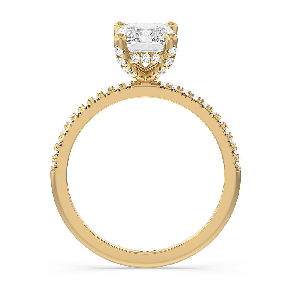 Radiant Cut French Set Diamond Basket Engagement Ring with Lab Grown Diamond in 14KT Yellow Gold view 2
