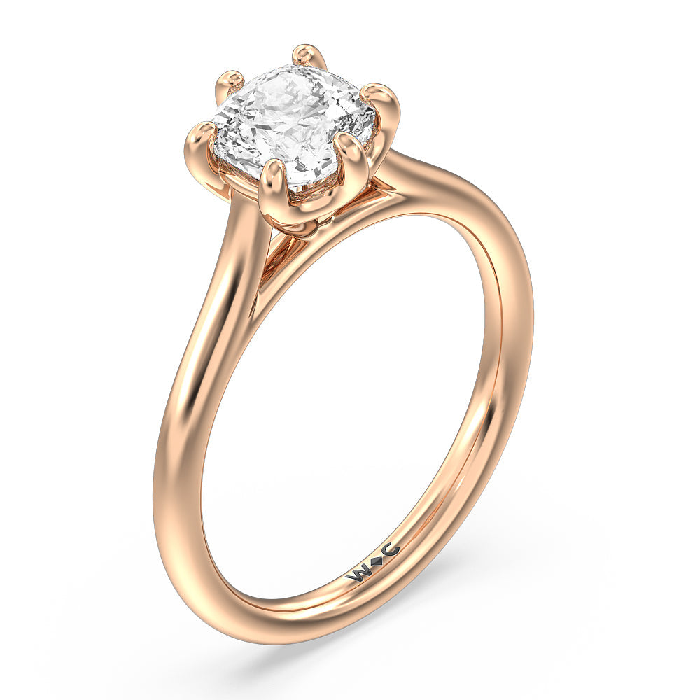 Six Prong Cathedral Basket Engagement Ring with Cushion Cut Diamond in 14KT Rose Gold view 3
