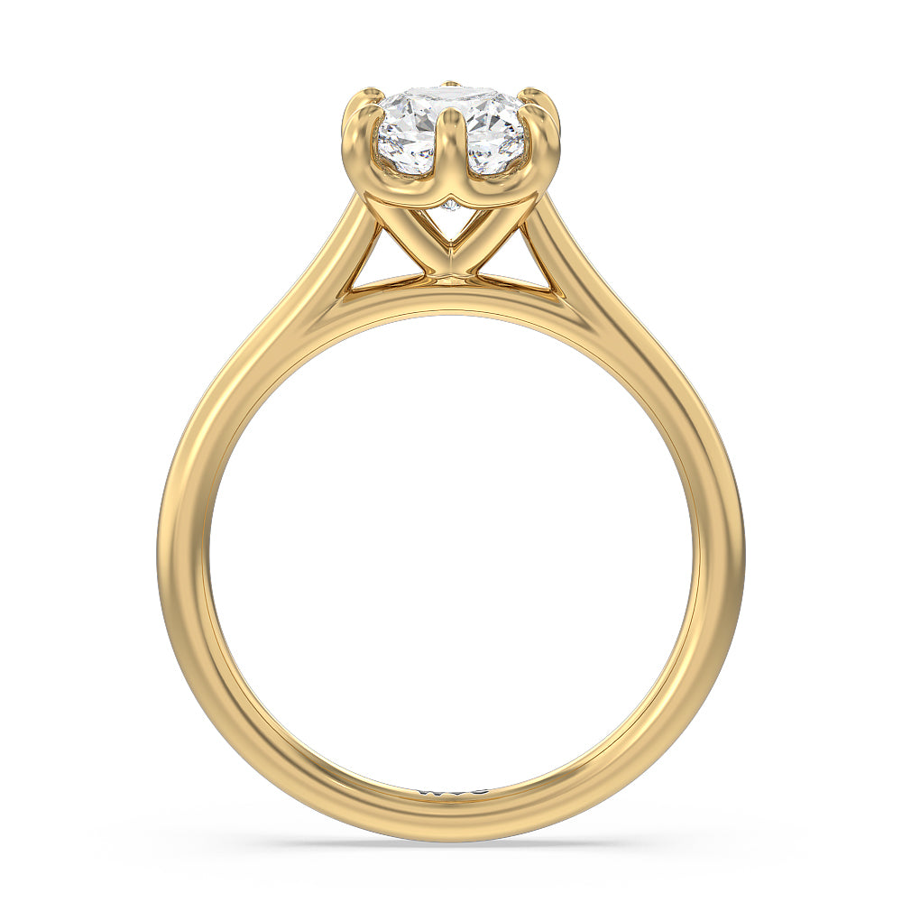 Six Prong Cathedral Basket Engagement Ring with Cushion Cut Diamond in 14KT Yellow Gold view 2
