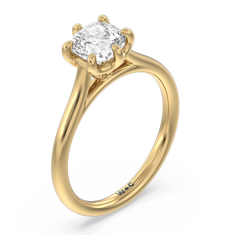Cushion Cut Six Prong Cathedral Basket Engagement Ring with Lab Grown Diamond in 14KT Yellow Gold view 5
