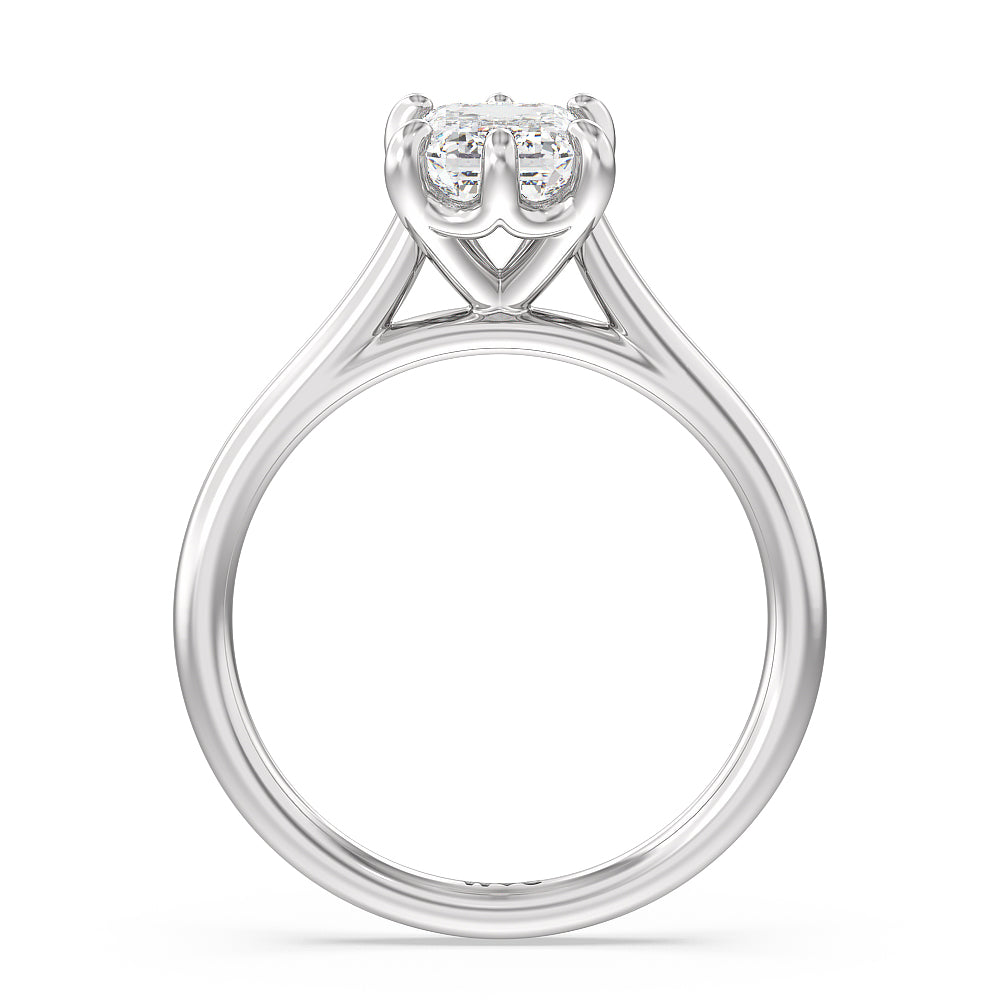 Six Prong Cathedral Basket Engagement Ring with Emerald Cut Diamond in 14KT Platinum view 2
