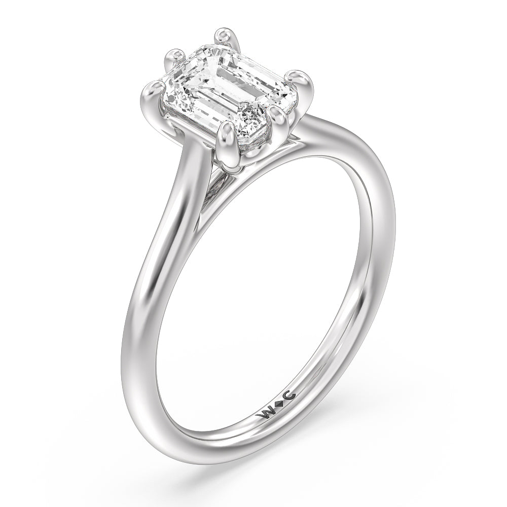 Emerald Cut Six Prong Cathedral Basket Engagement Ring with Lab Grown Diamond in 14KT Platinum view 5
