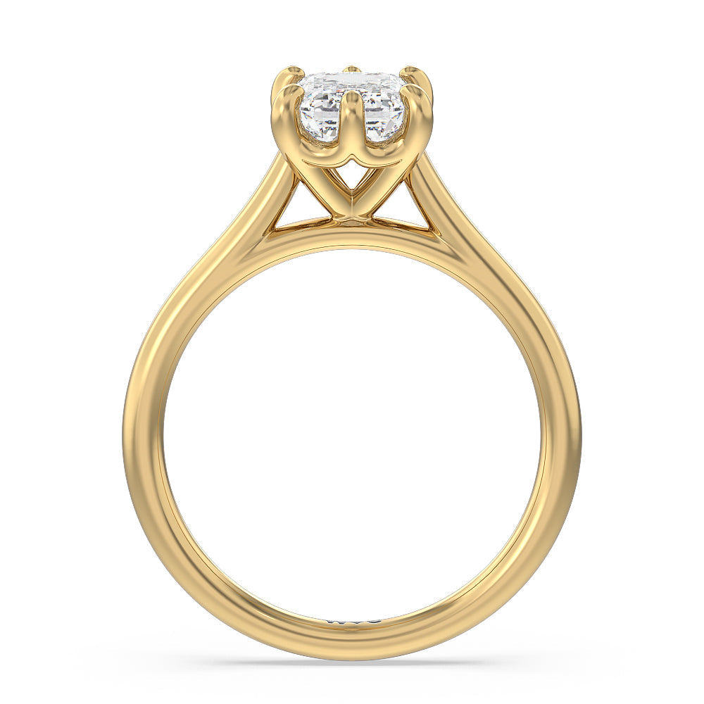 Emerald Cut Six Prong Cathedral Basket Engagement Ring with Lab Grown Diamond in 14KT Yellow Gold view 4
