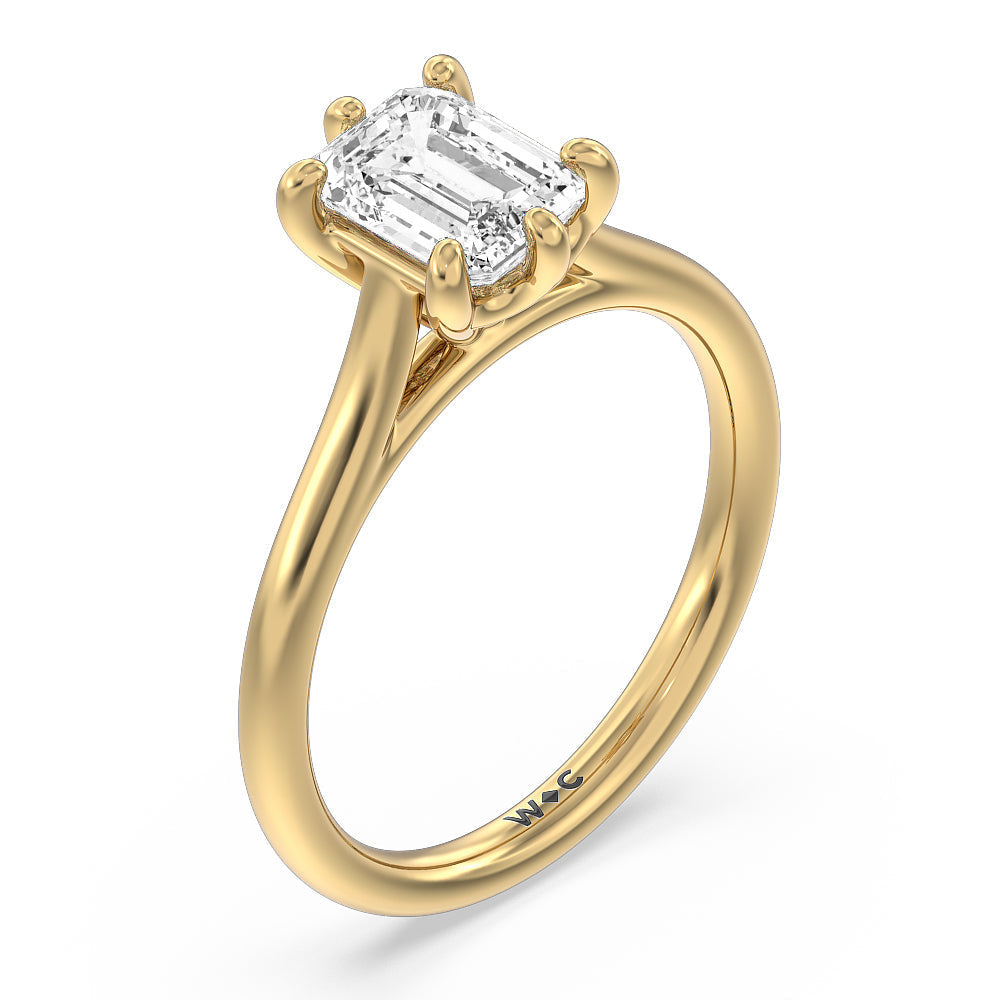 Six Prong Cathedral Basket Engagement Ring with Emerald Cut Diamond in 14KT Yellow Gold view 3
