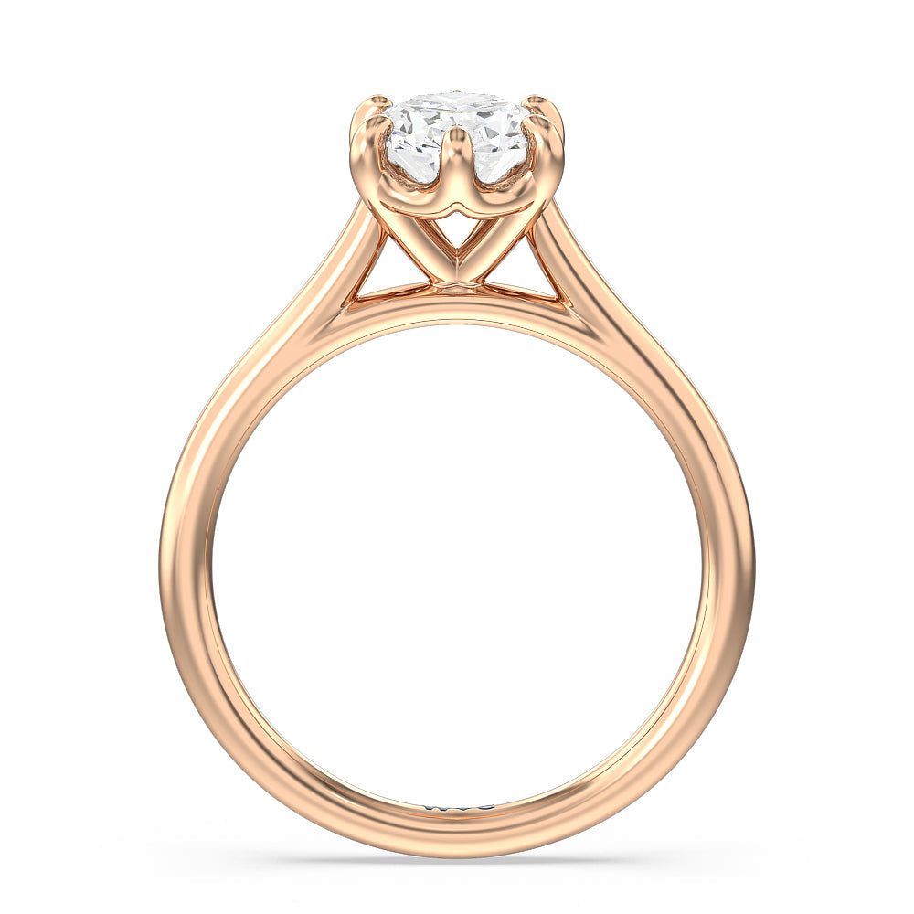 Oval Cut Six Prong Cathedral Basket Engagement Ring with Lab Grown Diamond in 14KT Rose Gold view 4
