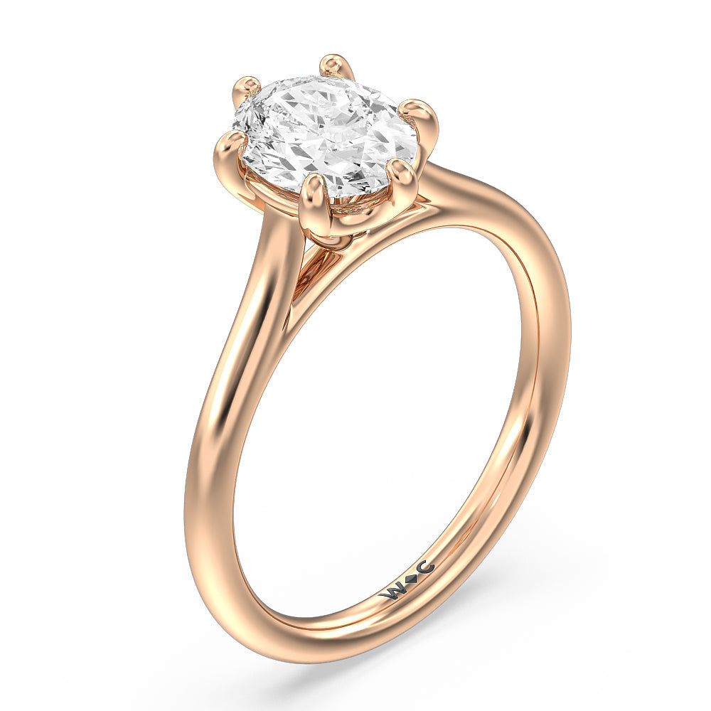 Six Prong Cathedral Basket Engagement Ring with Oval Cut Diamond in 14KT Rose Gold view 3
