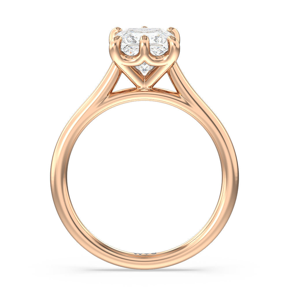 Six Prong Cathedral Basket Engagement Ring with Princess Cut Diamond in 14KT Rose Gold view 2
