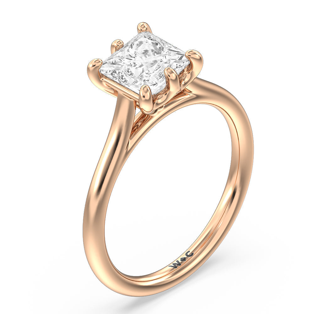 Princess Cut Six Prong Cathedral Basket Engagement Ring with Lab Grown Diamond in 14KT Rose Gold view 5
