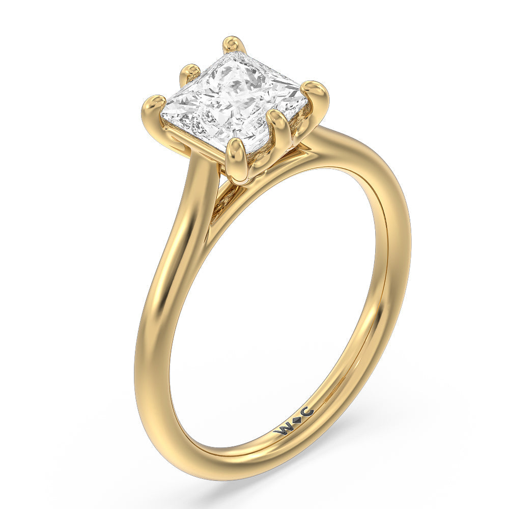 Princess Cut Six Prong Cathedral Basket Engagement Ring with Lab Grown Diamond in 14KT Yellow Gold view 5
