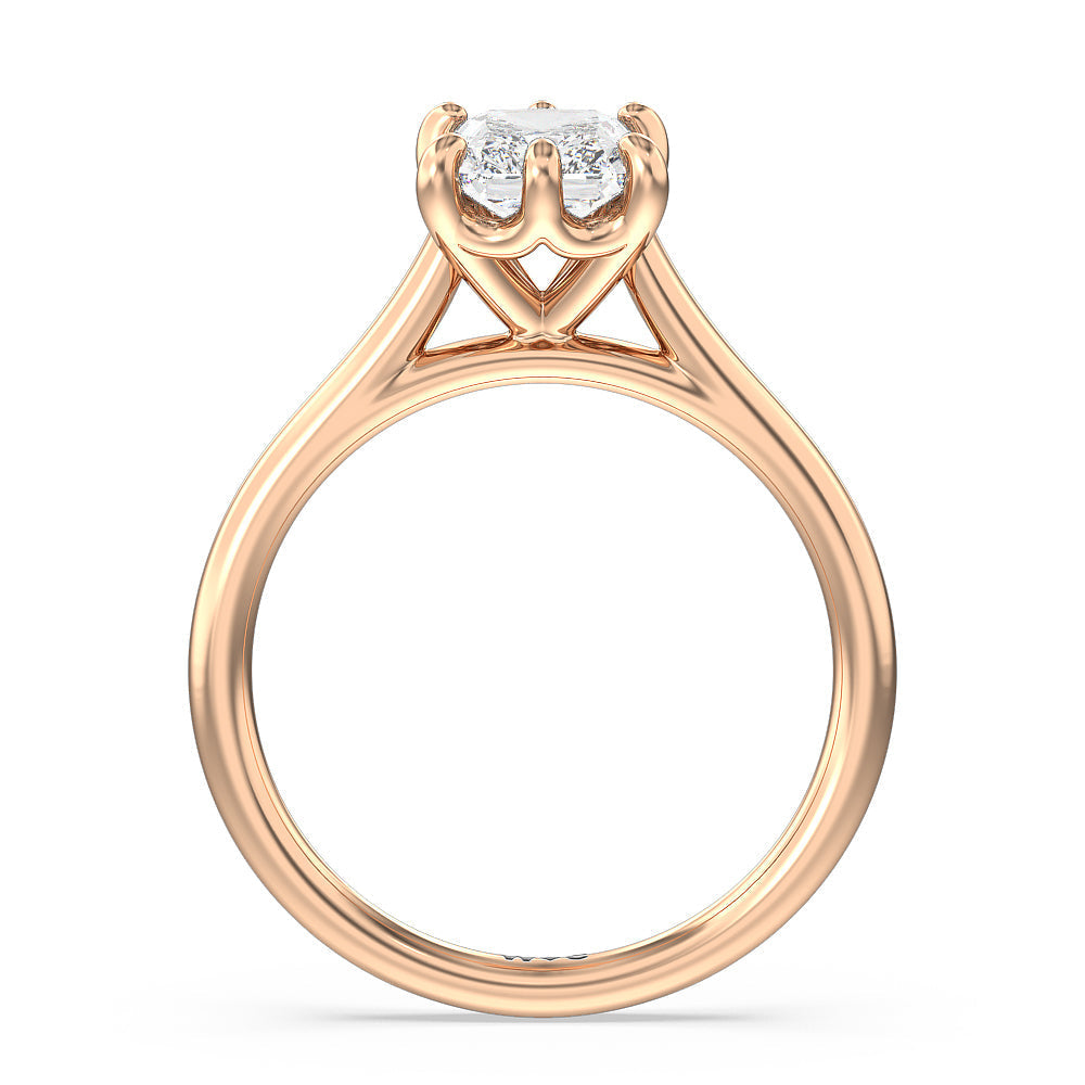 Six Prong Cathedral Basket Engagement Ring with Radiant Cut Diamond in 14KT Rose Gold view 2
