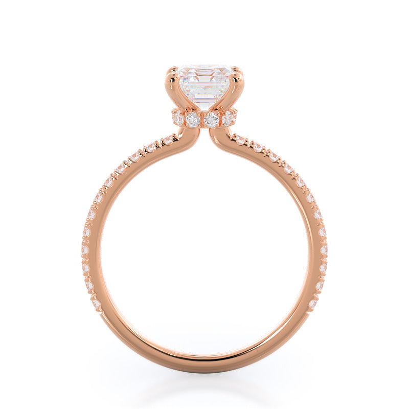 Pave Love Knot Diamond Engagement Ring with Asscher Cut Diamond in 14KT Rose Gold view 2
