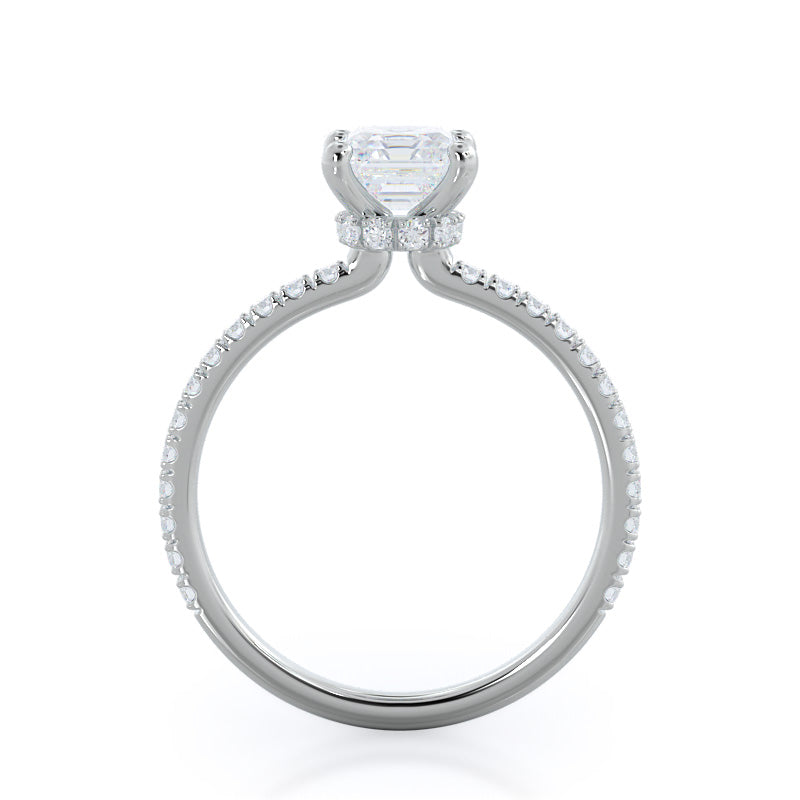 Pave Love Knot Diamond Engagement Ring with Asscher Cut Diamond in 14KT Platinum view 2

