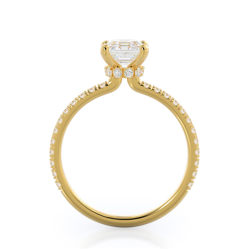 Pave Love Knot Diamond Engagement Ring with Asscher Cut Diamond in 14KT Yellow Gold view 2
